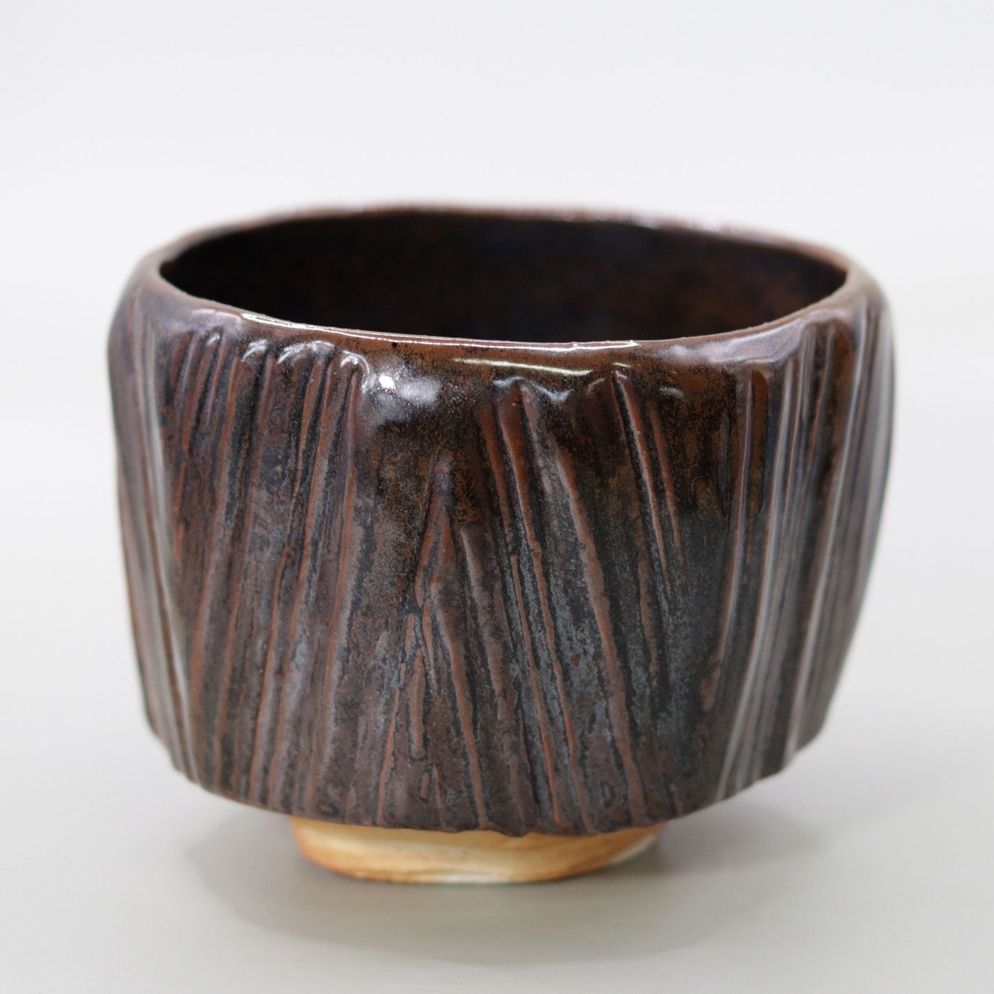 鉄釉割木紋茶碗 尾西楽斎