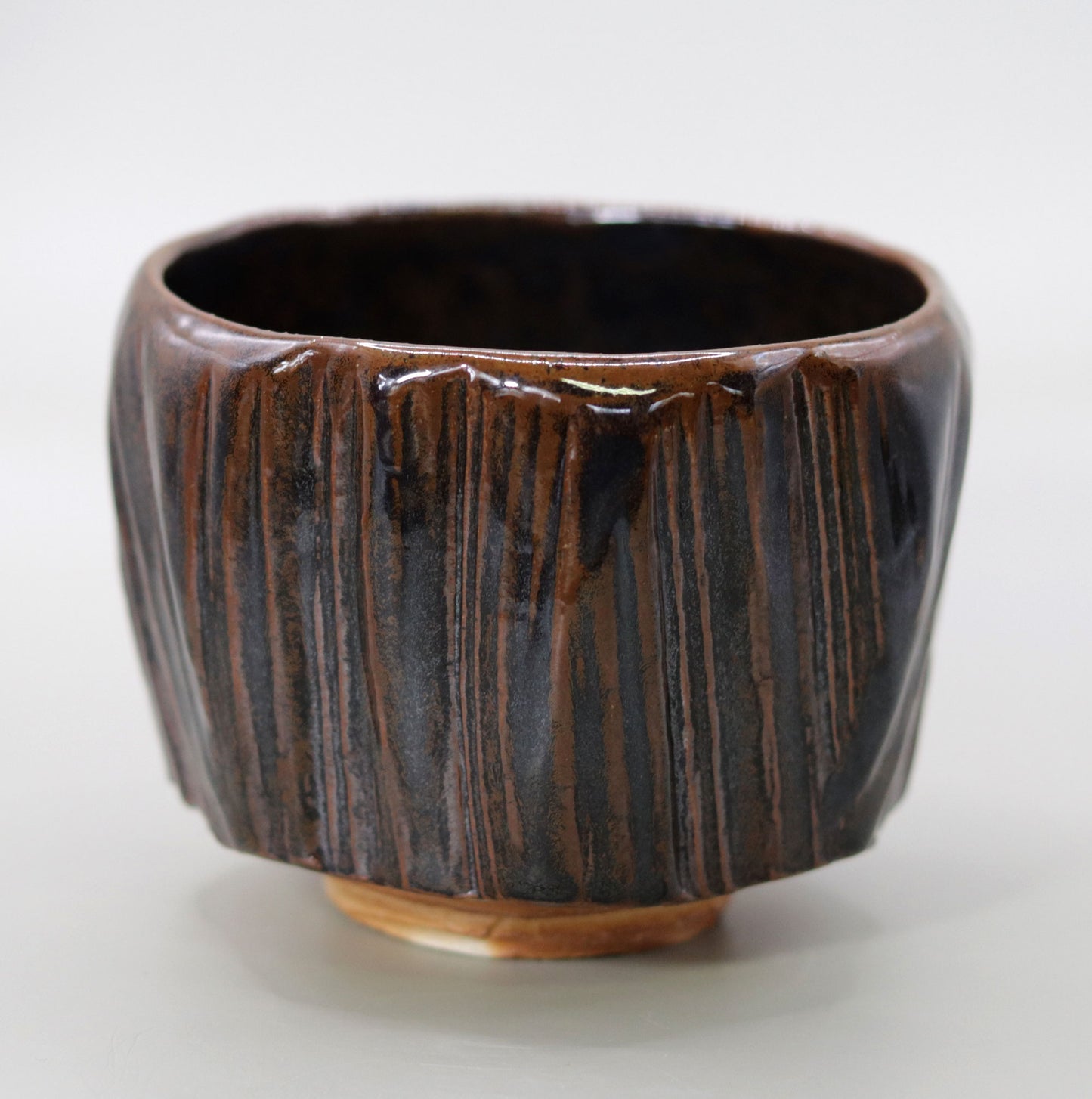 鉄釉割木紋茶碗 尾西楽斎