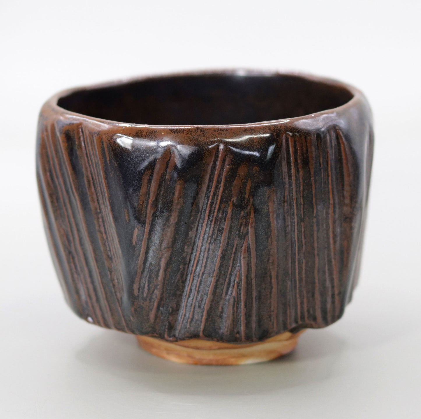 鉄釉割木紋茶碗 尾西楽斎
