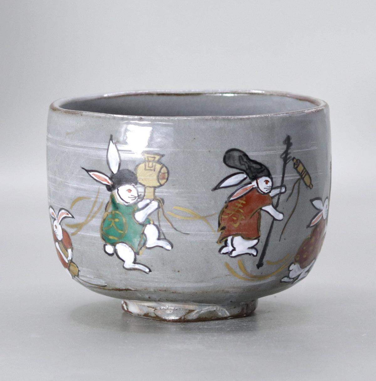 Seven Lucky Gods Rabbit Tea Bowl by Okada Yu
