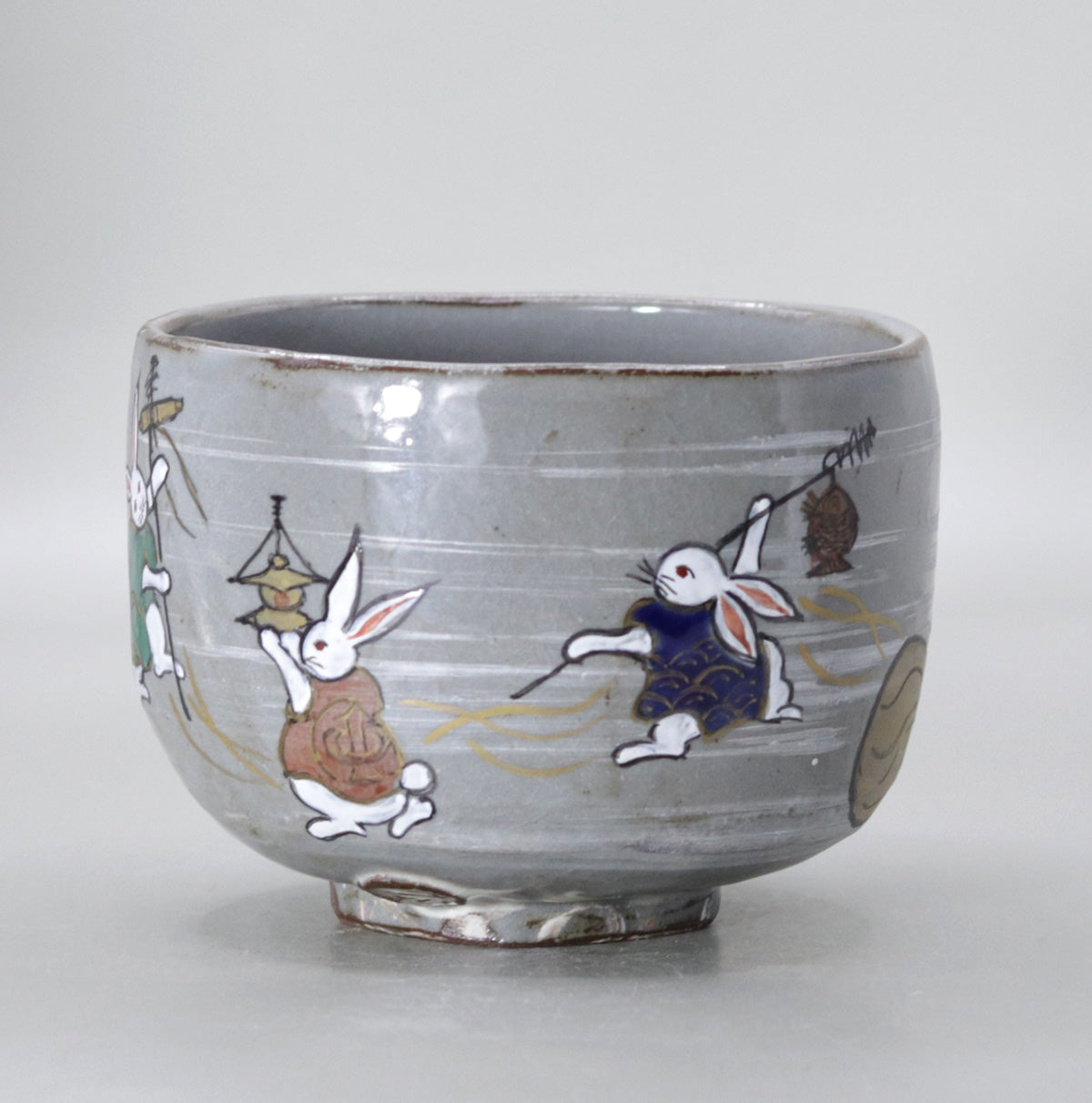 Seven Lucky Gods Rabbit Tea Bowl by Okada Yu