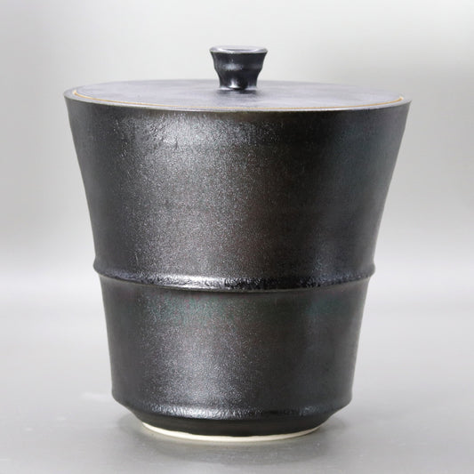 Iron glaze kiln-transformed water jar by Okada Yu