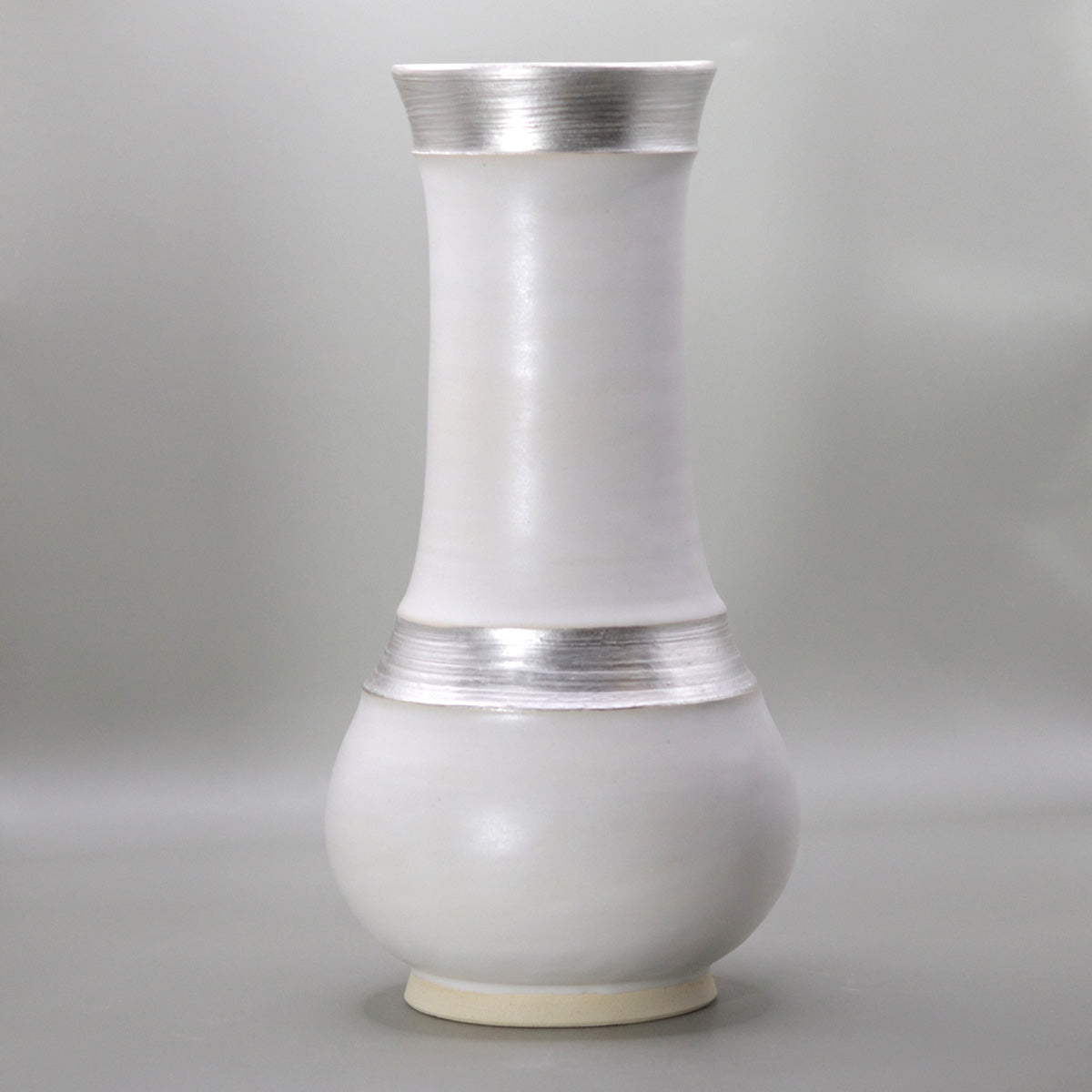 White Glazed Silver Brushed Flower Vase by Okada Yu