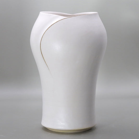 White Glazed Ridgeline Flower Vase by Okada Yu