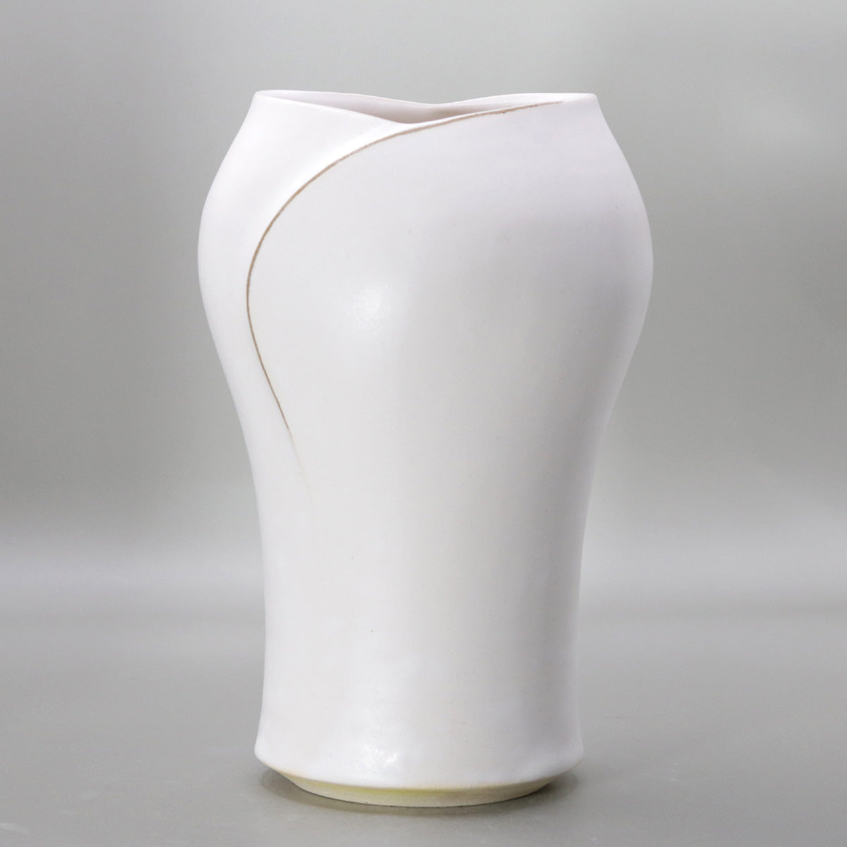 White Glazed Ridgeline Flower Vase by Okada Yu
