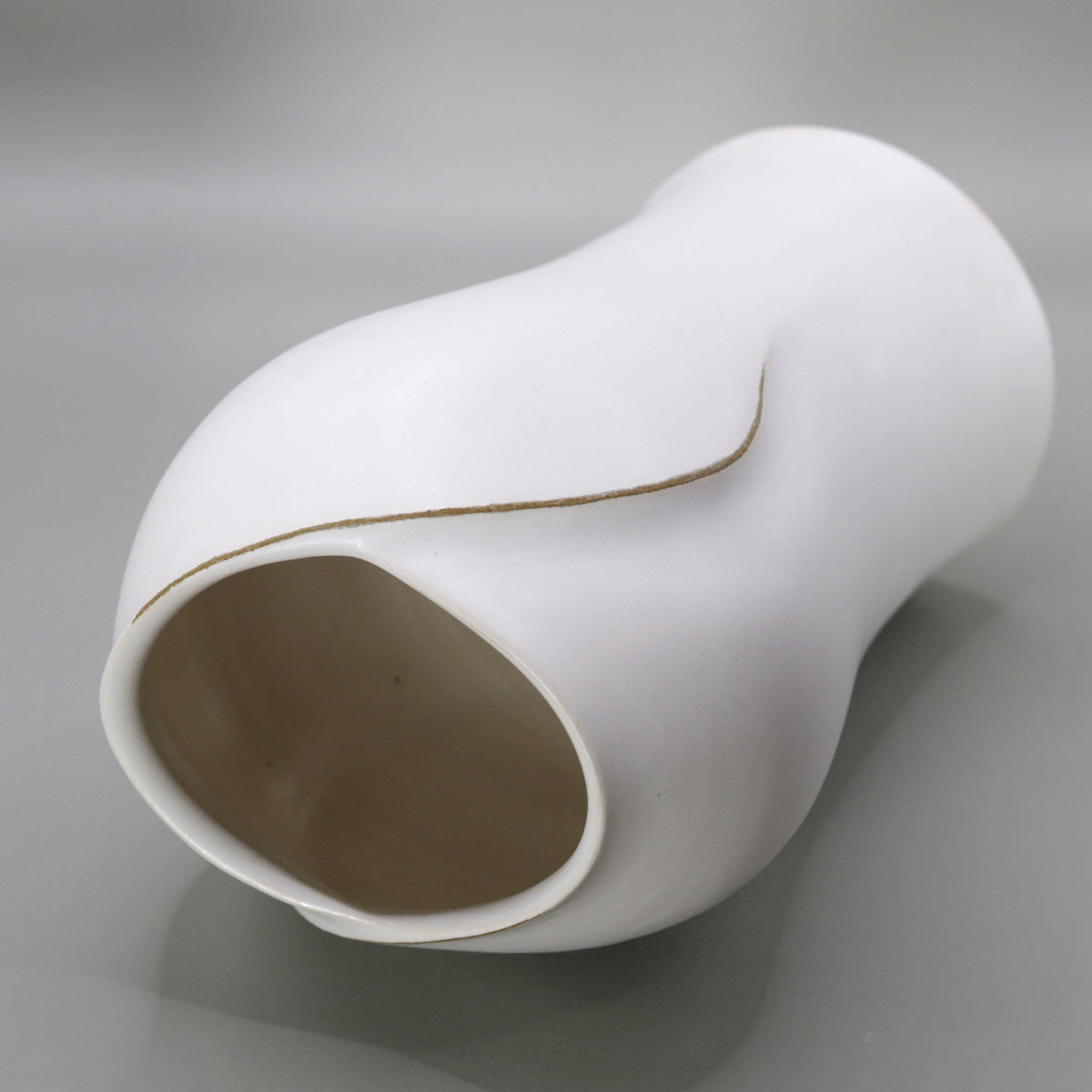 White Glazed Ridgeline Flower Vase by Okada Yu