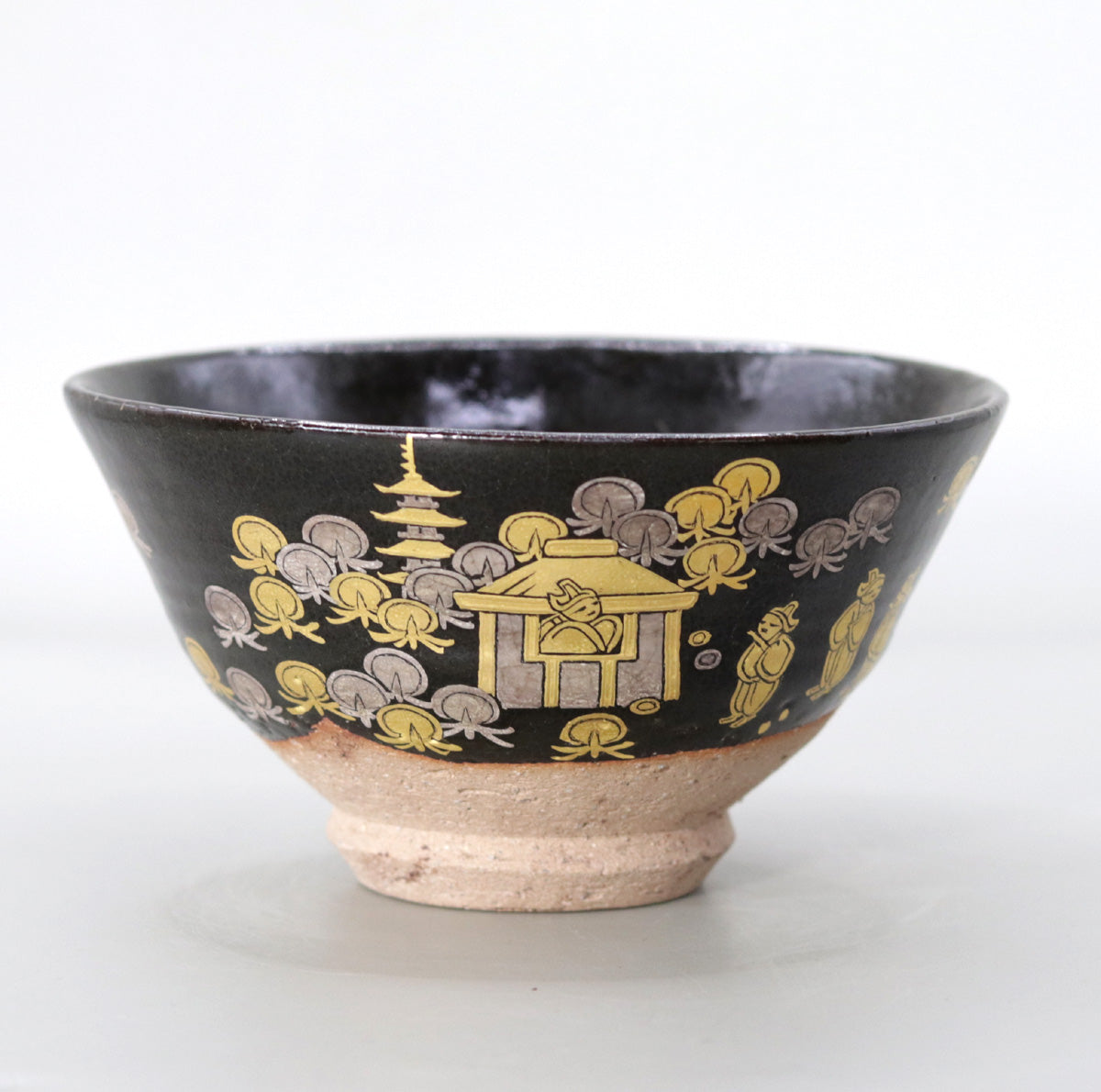 鉄釉金彩奈良絵茶碗 尾西楽斎