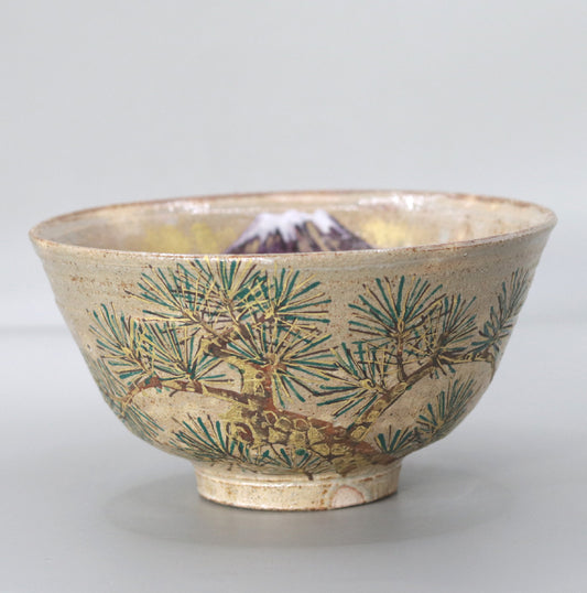 Mt. Fuji and Pine Tea Bowl by Rakusai Onishi