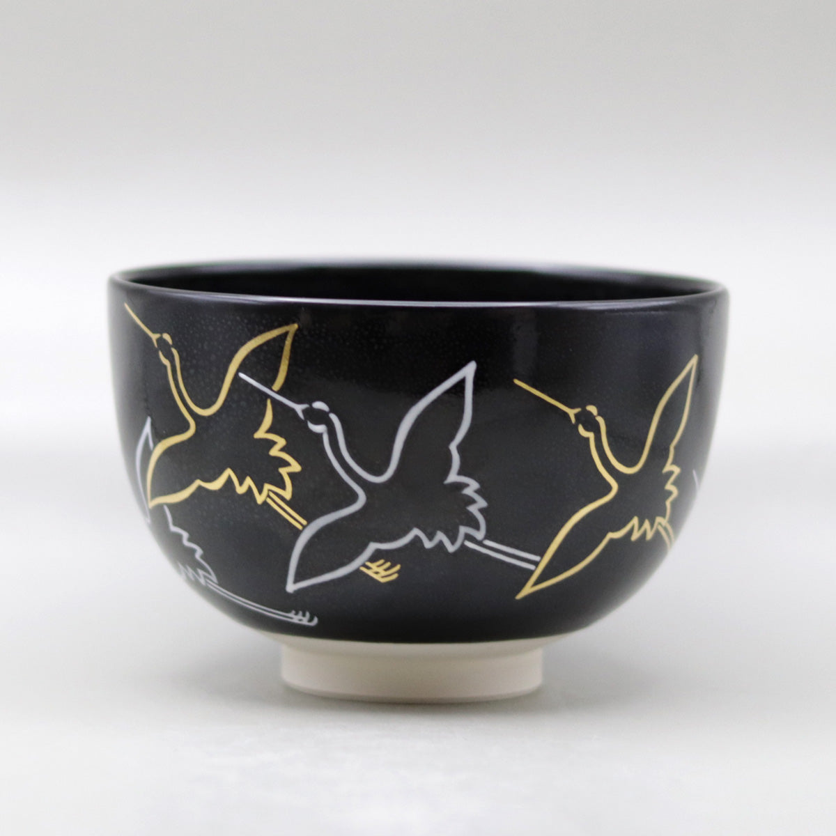 茶盌黒釉金白鶴 高橋道八