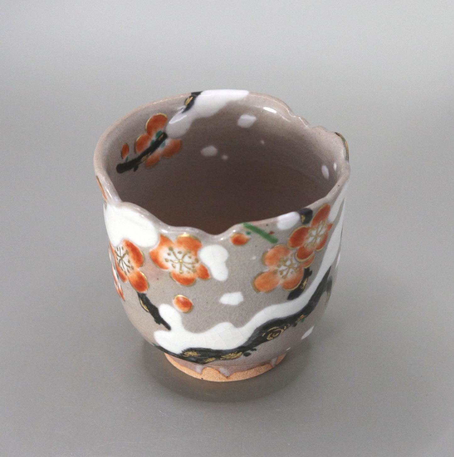 Kenzan's Snow-covered Plum Blossom Sake Cup by Kosai Miyagawa