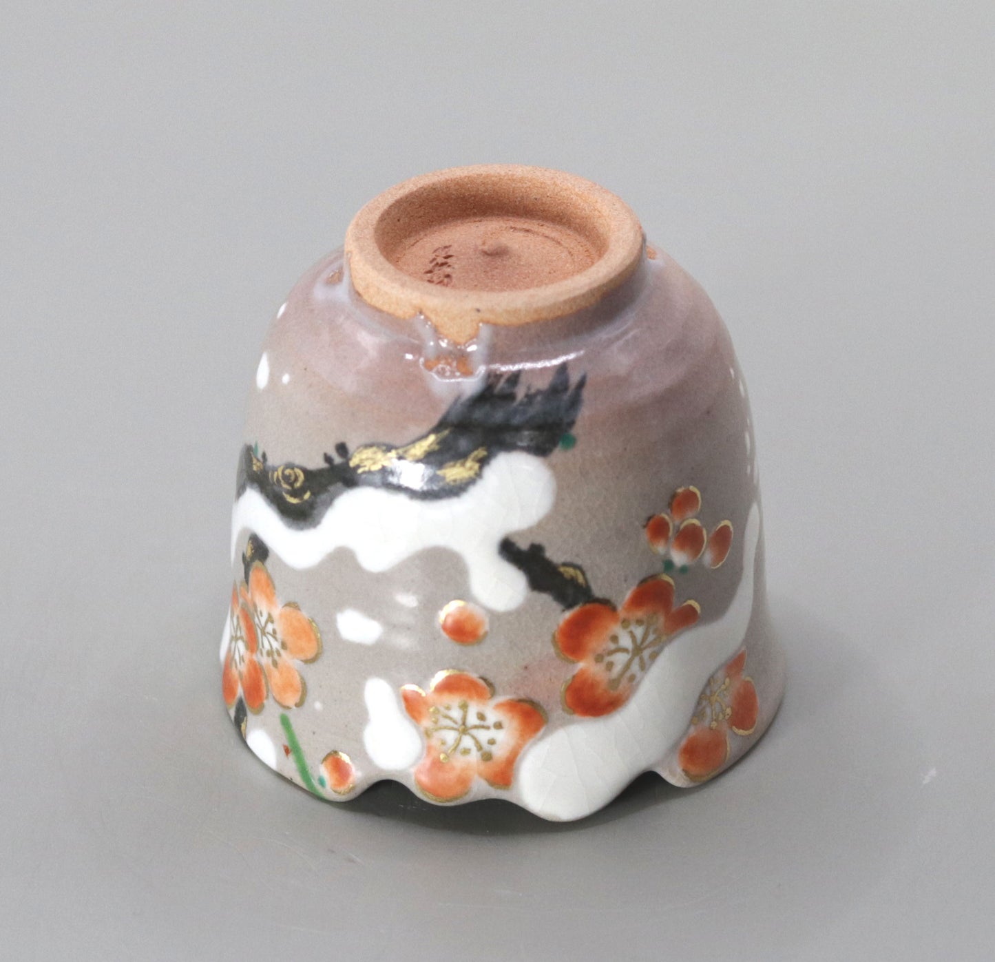 Kenzan's Snow-covered Plum Blossom Sake Cup by Kosai Miyagawa