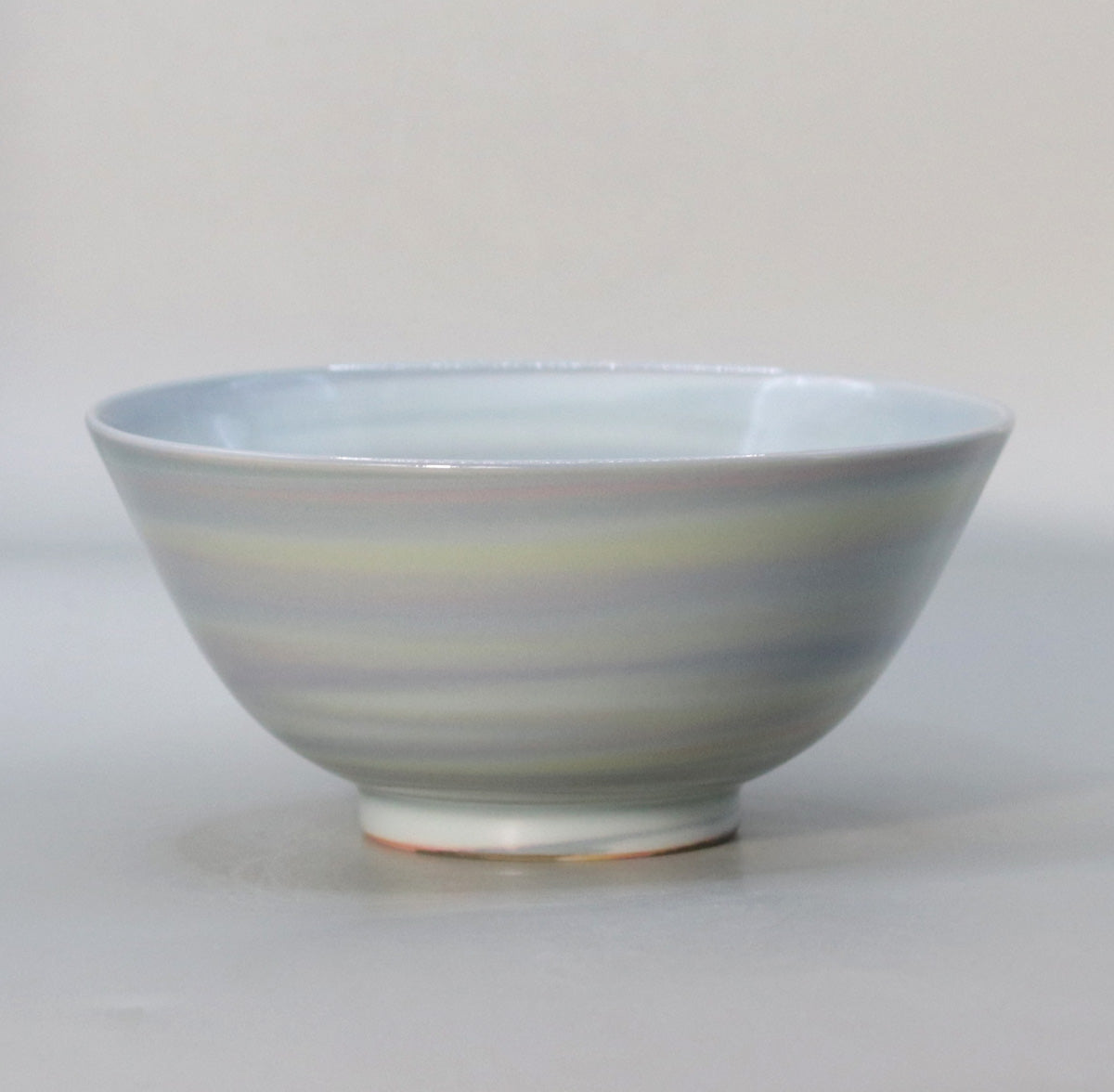 Kneaded celadon Akebono tea bowl by Suwa Sozan