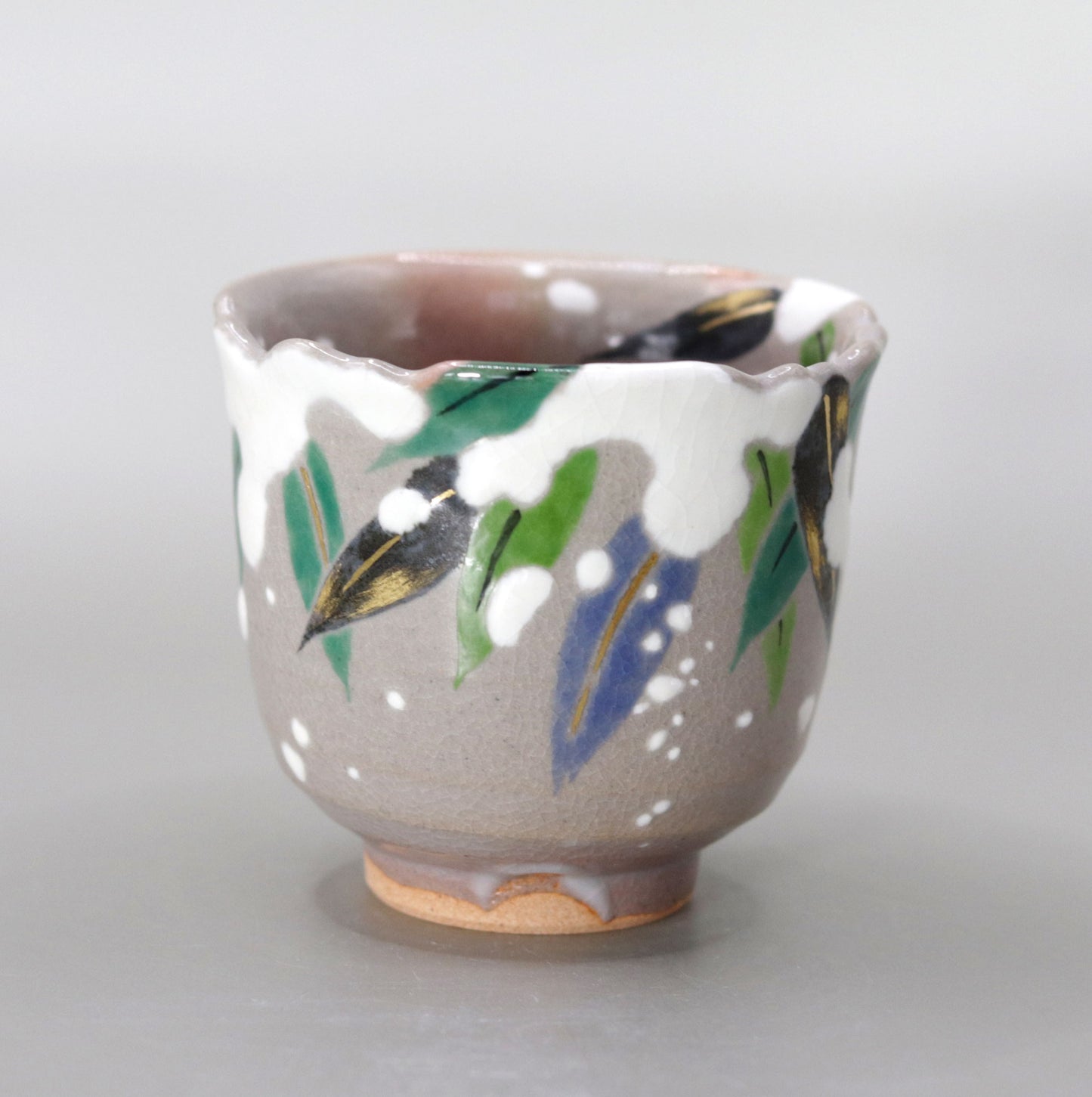 Kenzan's Snow-capped Bamboo Sake Cup by Kosai Miyagawa