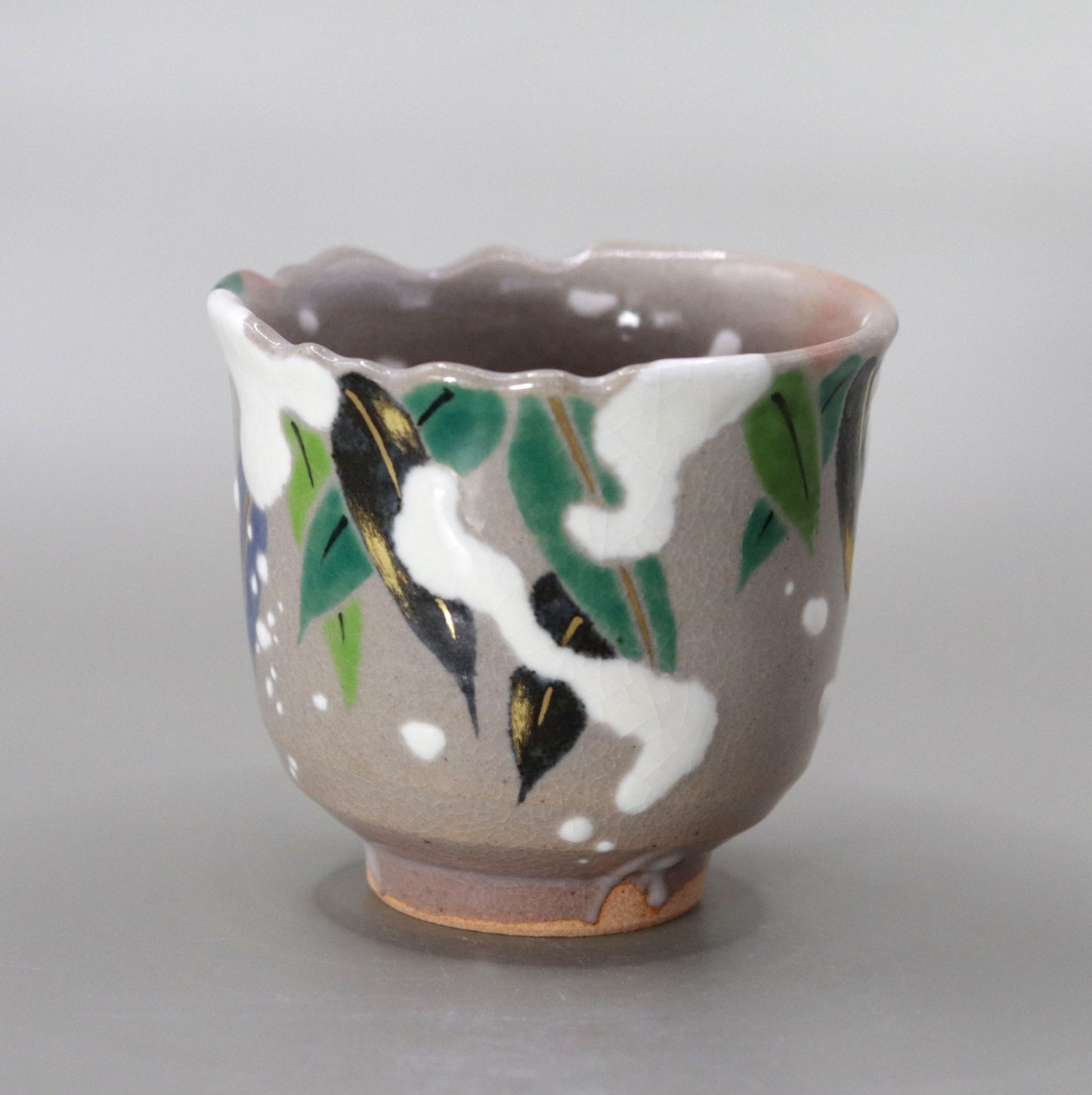 Kenzan's Snow-capped Bamboo Sake Cup by Kosai Miyagawa