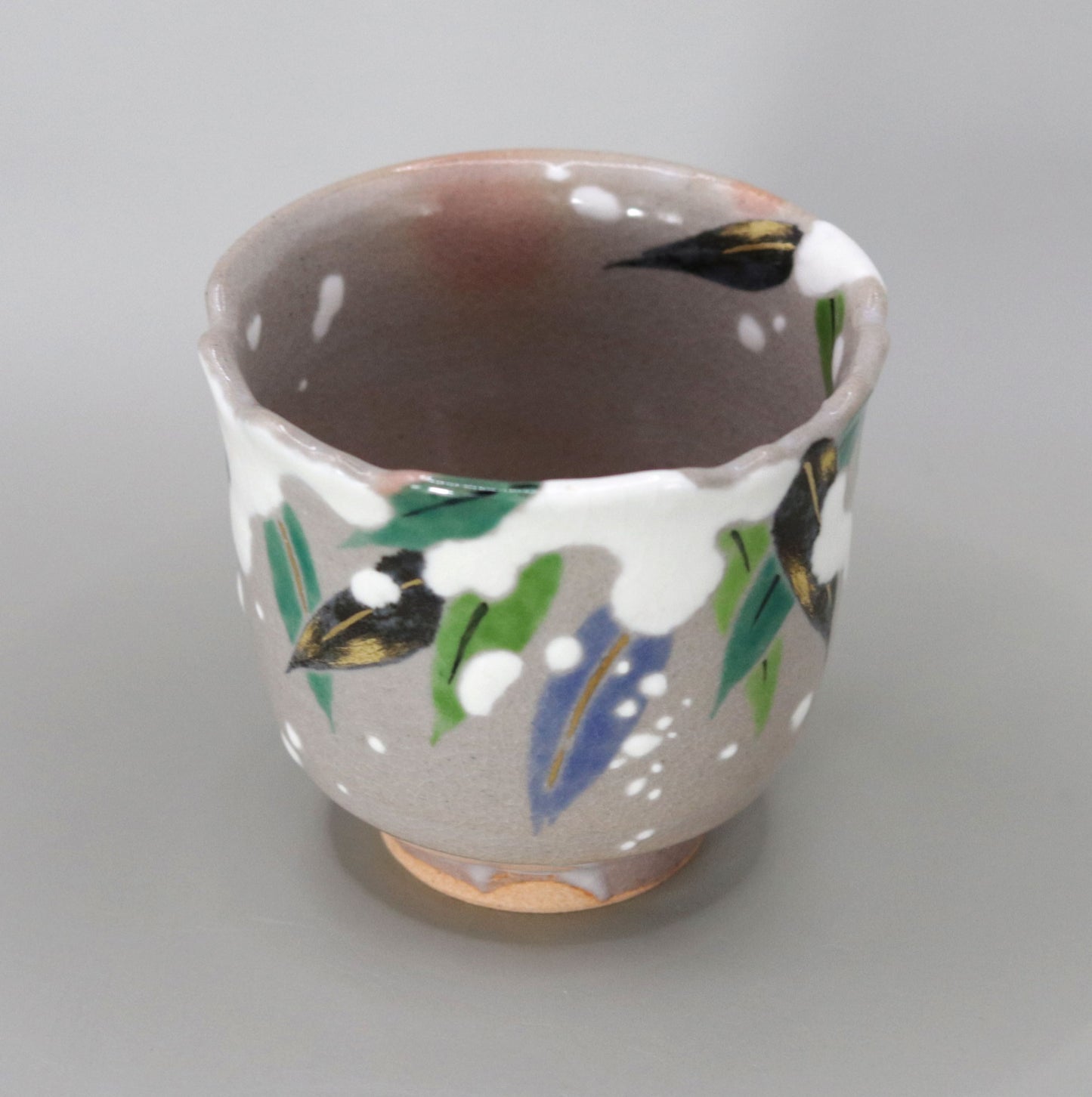 Kenzan's Snow-capped Bamboo Sake Cup by Kosai Miyagawa