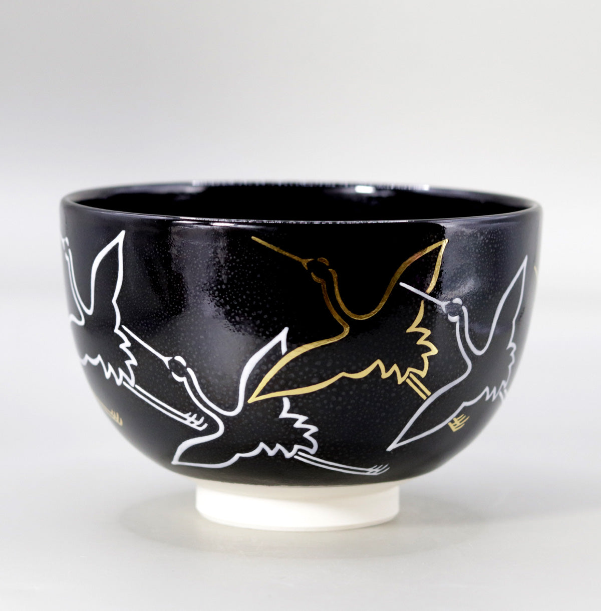 茶盌黒釉金白鶴 高橋道八
