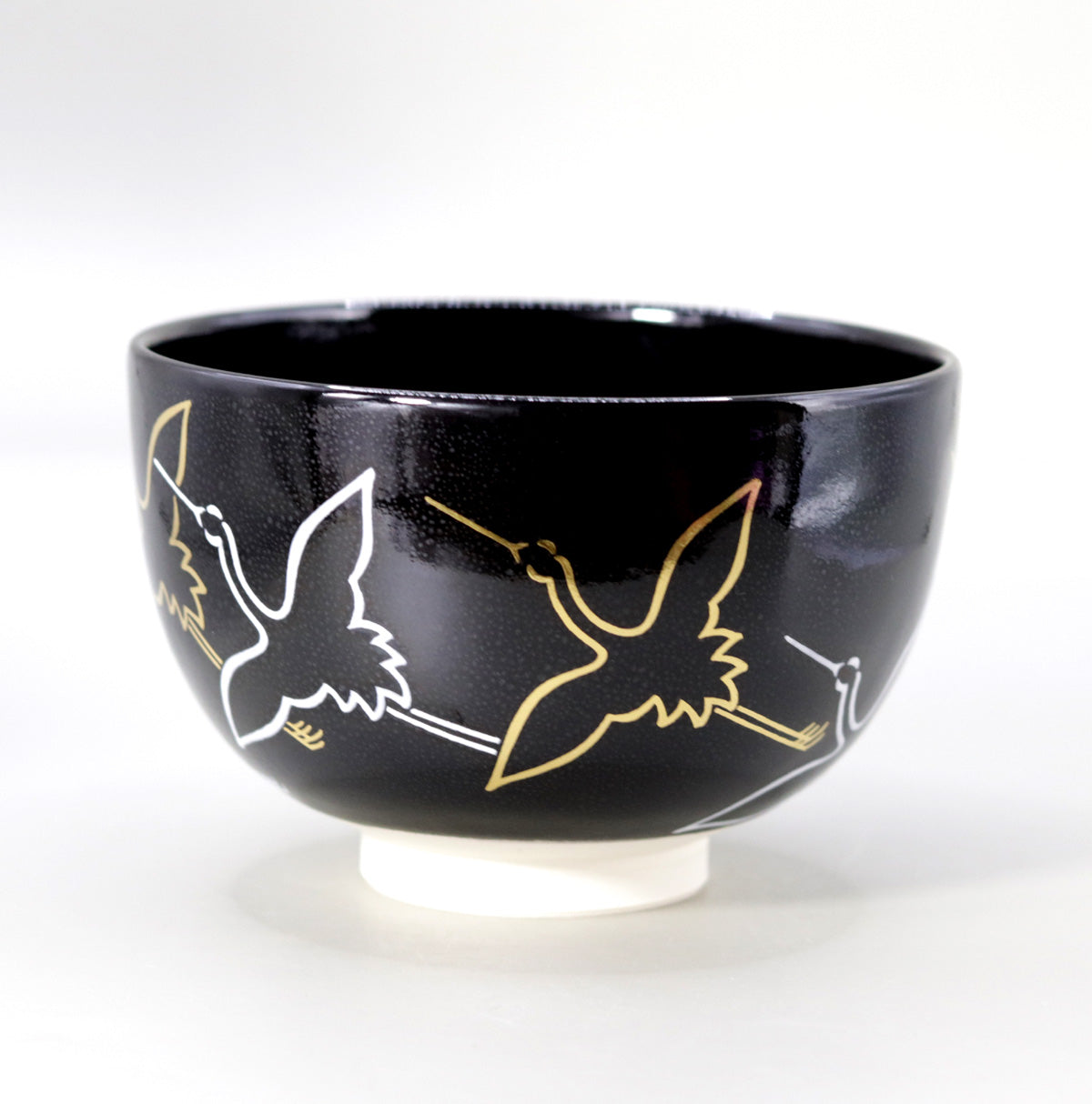 茶盌黒釉金白鶴 高橋道八