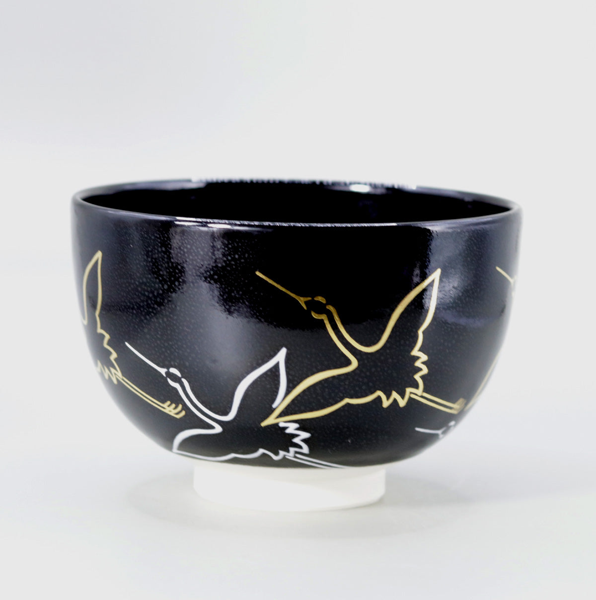 茶盌黒釉金白鶴 高橋道八