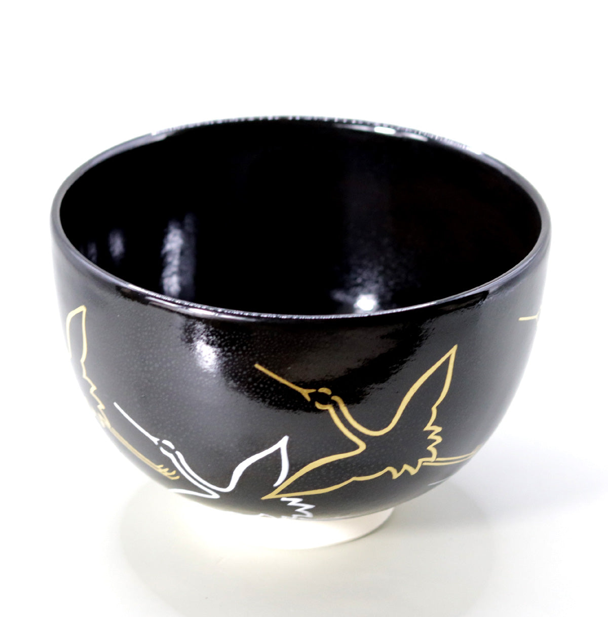 茶盌黒釉金白鶴 高橋道八