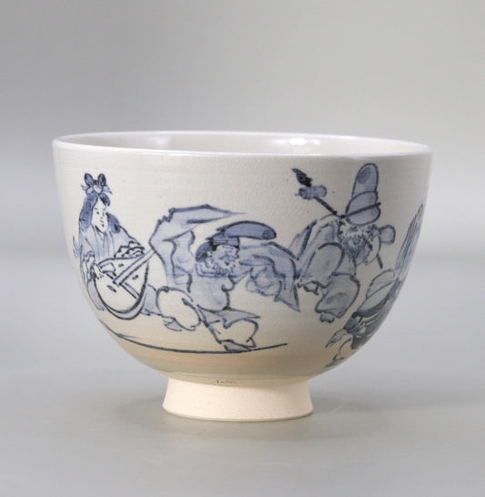 Tea bowl with gosu painting of the Seven Lucky Gods by Dohachi Takahashi