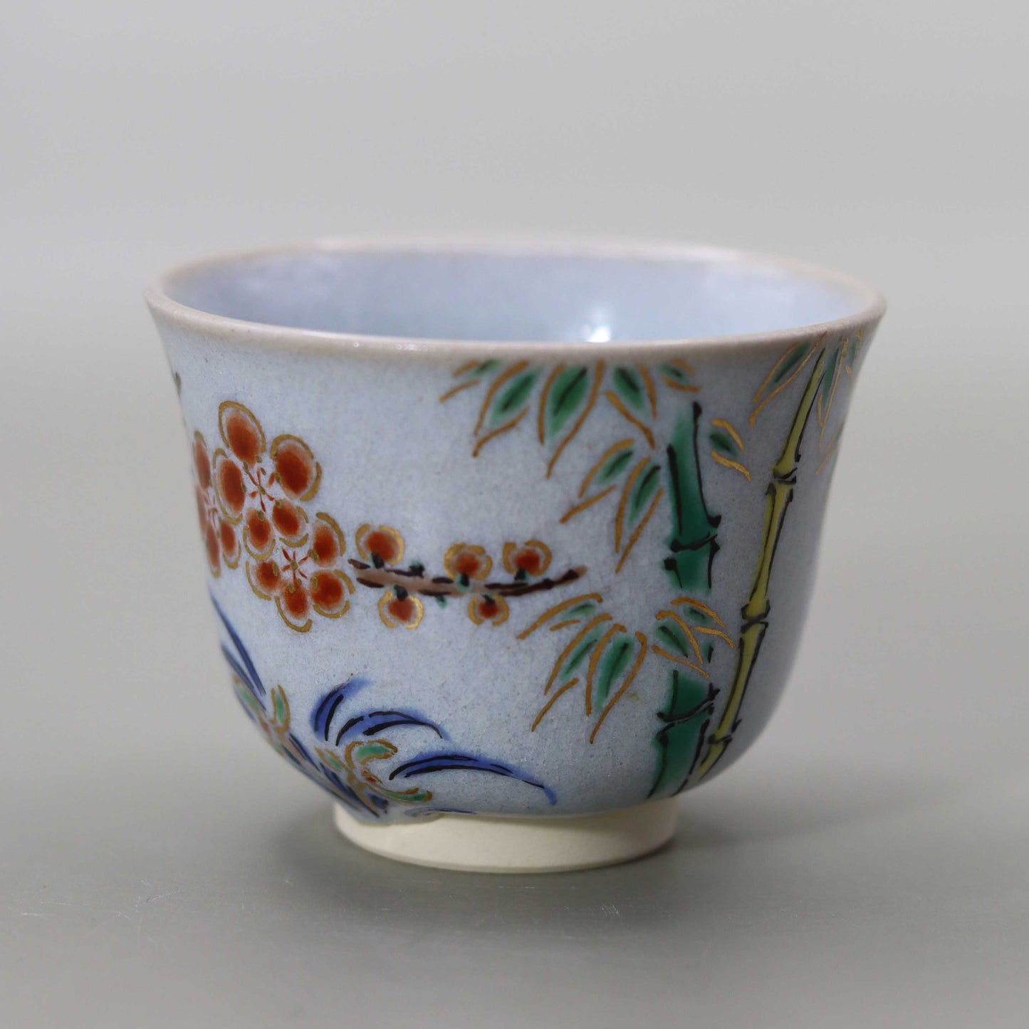 Straw Ash Glazed Four Gentlemen's Sake Cup by Kosai Miyagawa