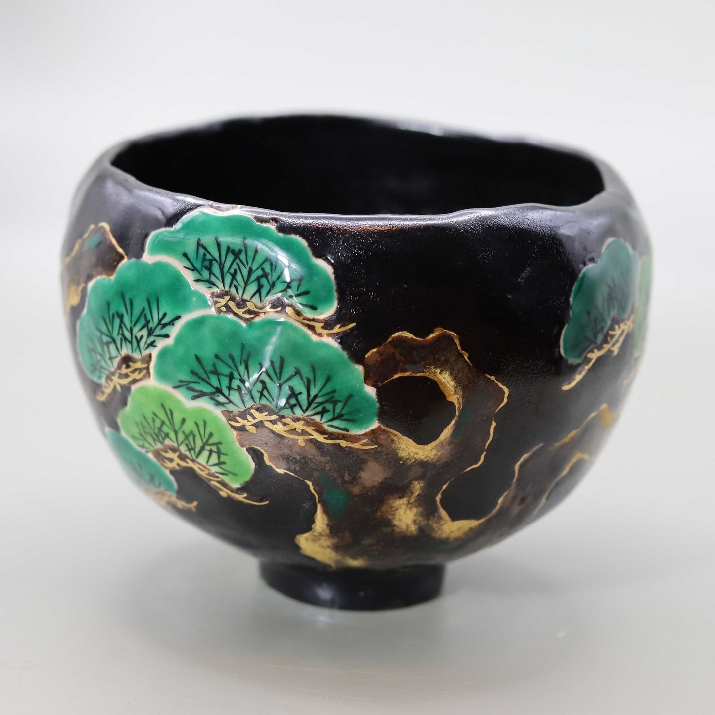  Raku tea bowl with pine by Kosai Miyagawa