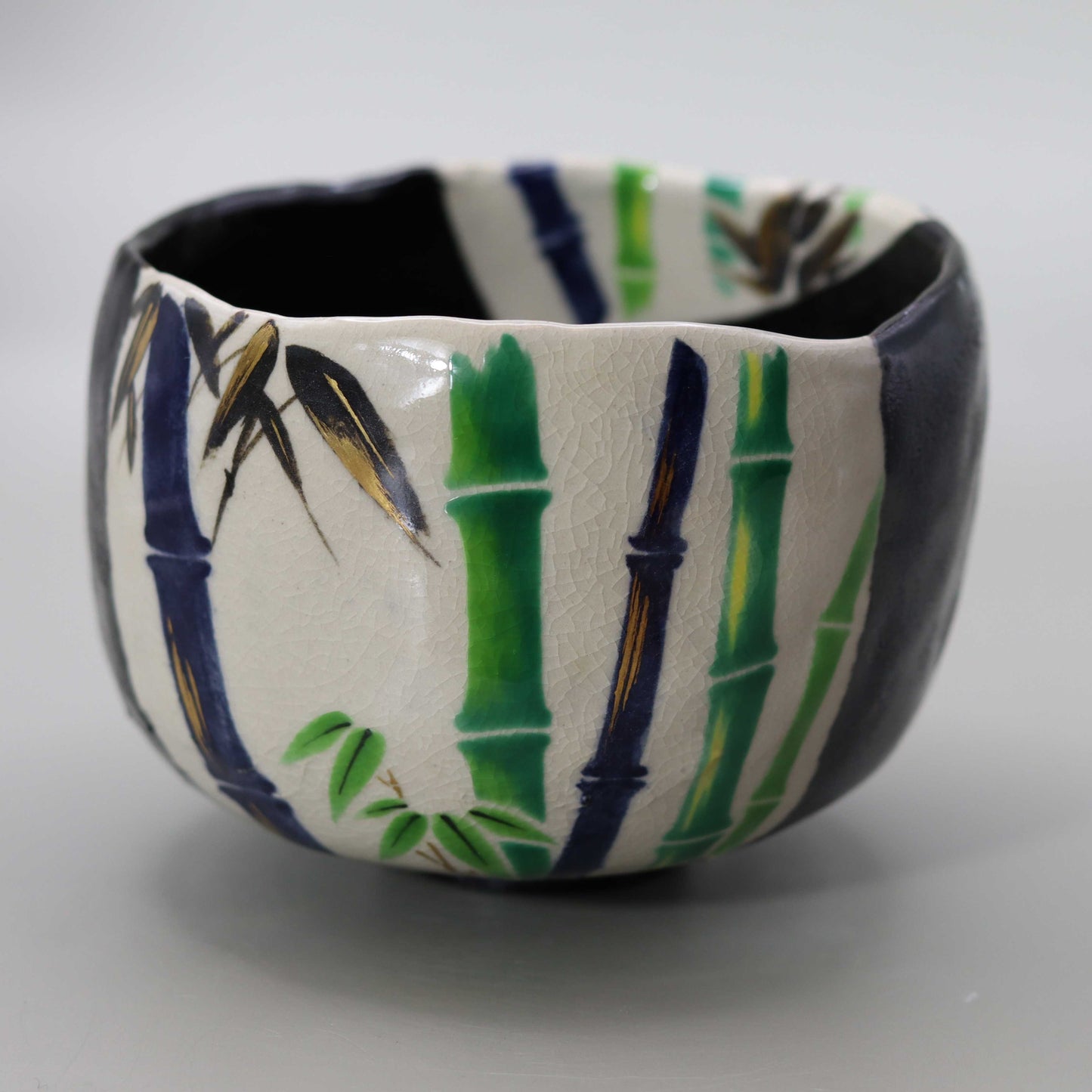 Raku tea bowl with bamboo by Kosai Miyagawa