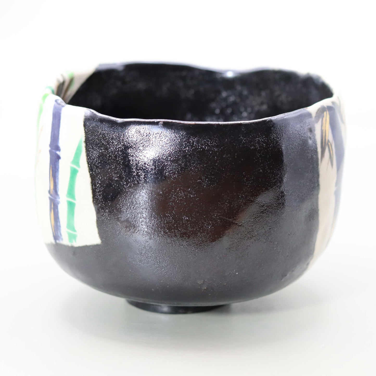 Raku tea bowl with bamboo by Kosai Miyagawa