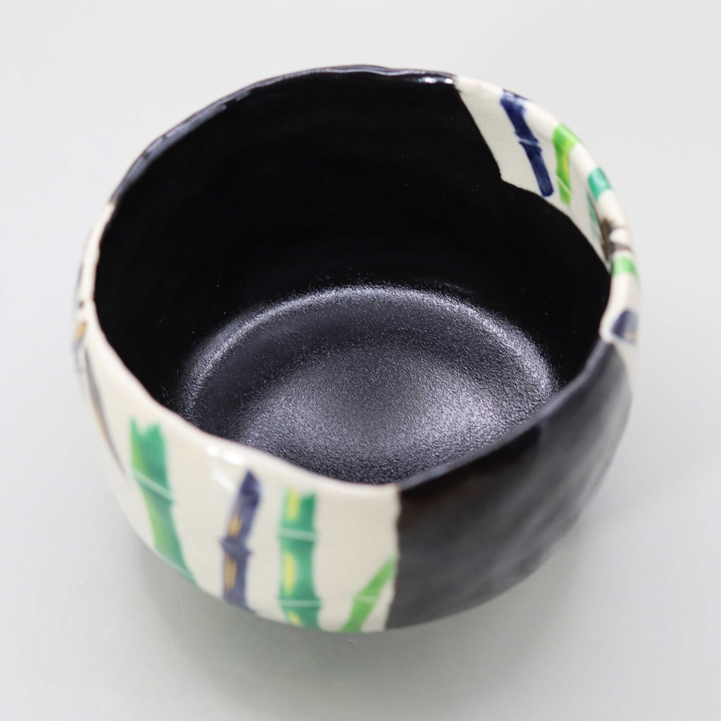 Raku tea bowl with bamboo by Kosai Miyagawa