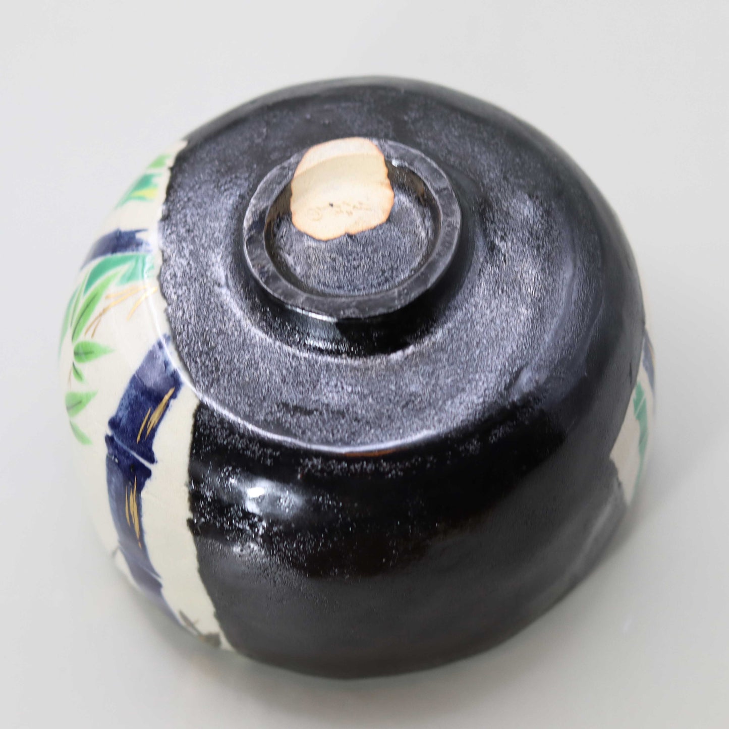 11 Black glaze hand-formed bamboo tea bowl by Kosai Miyagawa