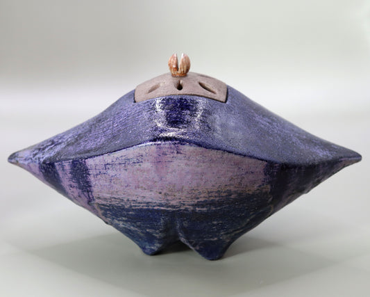 Colored gray glaze incense burner by Nobuhito Nakaoka