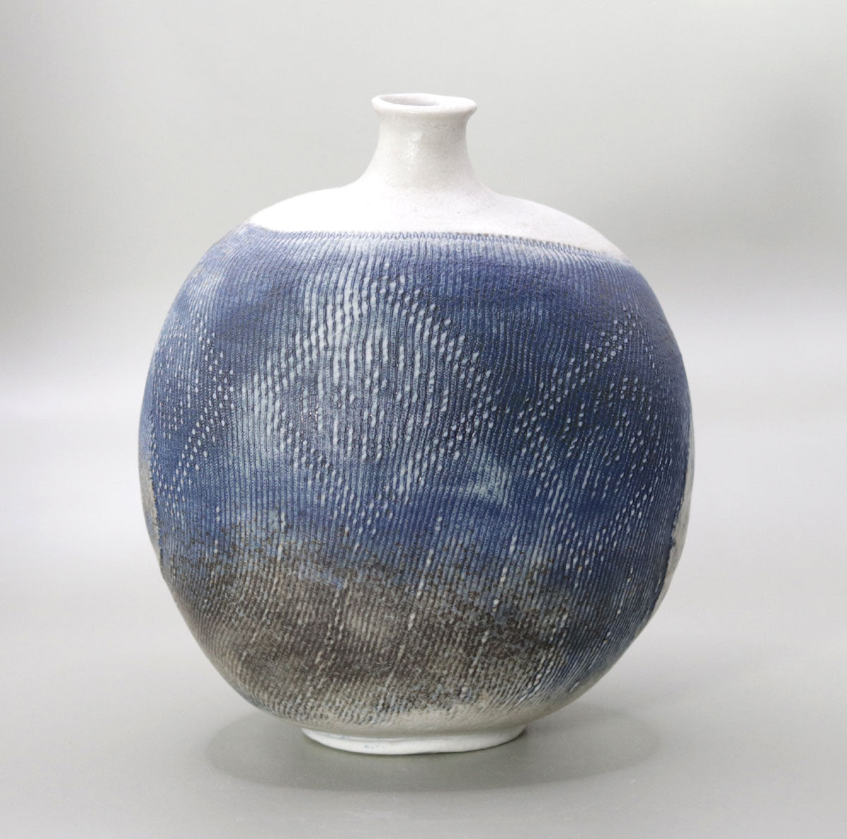 Cloth texture cobalt blue vase by Shin Fujihira