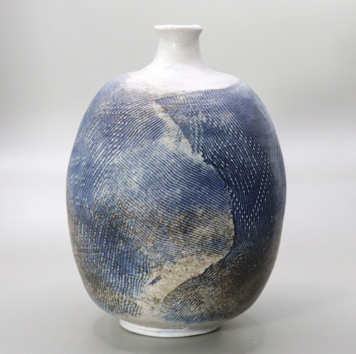 Cloth texture cobalt blue vase by Shin Fujihira