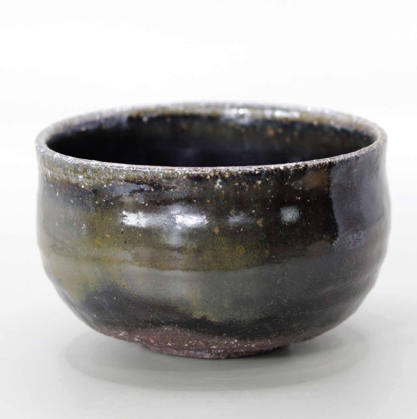 Iron-glazed tea bowl made from the base of the East Pagoda of Yakushiji Temple by Rakusai Bisai