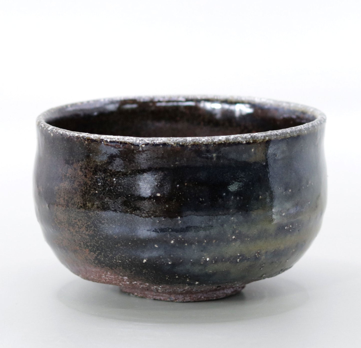 Iron-glazed tea bowl made from the base of the East Pagoda of Yakushiji Temple by Rakusai Bisai