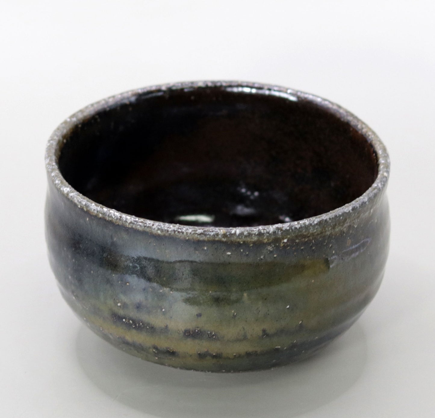 Iron-glazed tea bowl made from the base of the East Pagoda of Yakushiji Temple by Rakusai Bisai