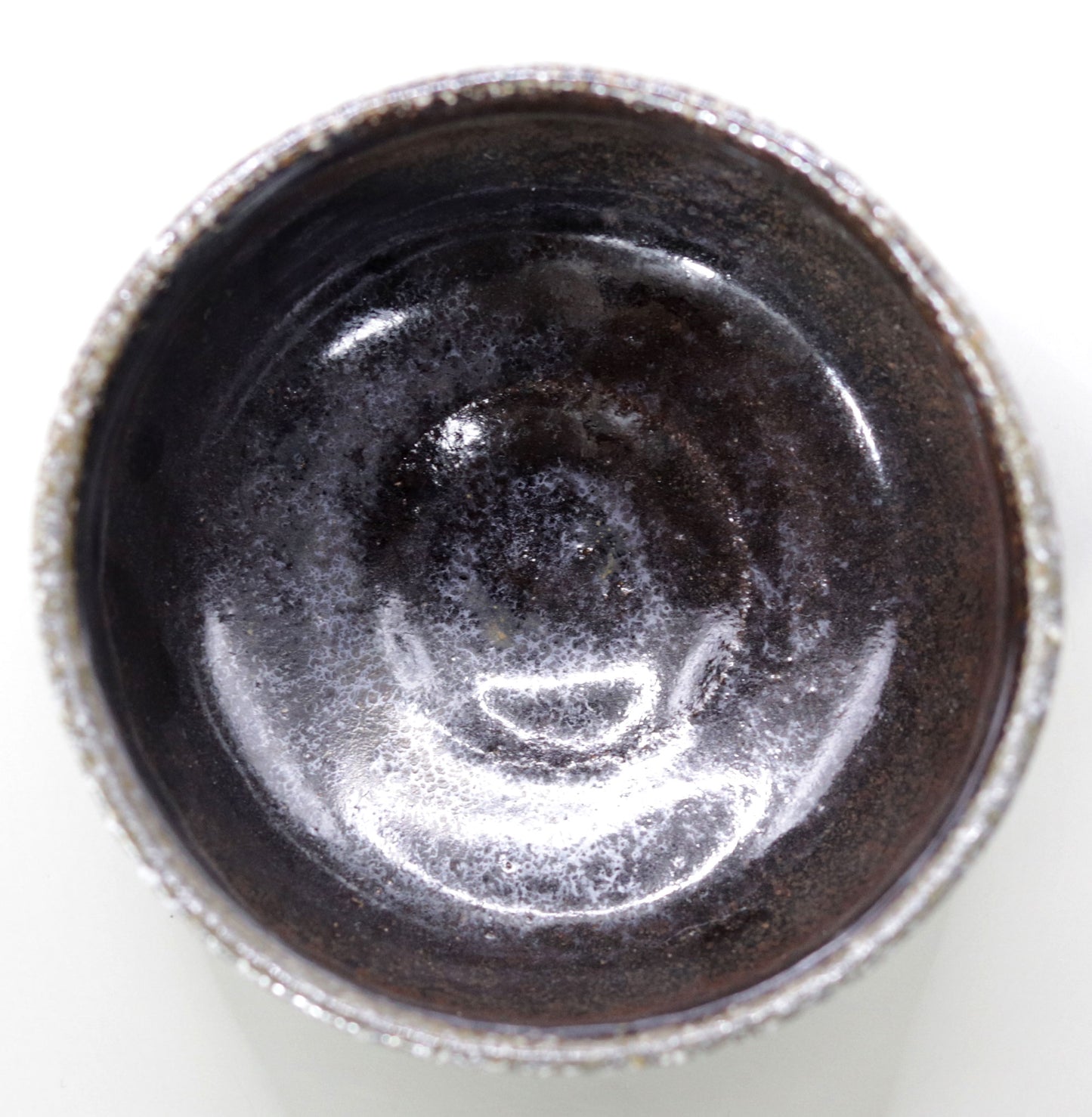 Iron-glazed tea bowl made from the base of the East Pagoda of Yakushiji Temple by Rakusai Bisai