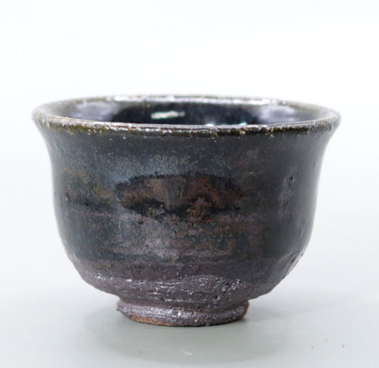 Iron glazed sake cup made from the foundation of the East Pagoda of Yakushiji Temple by Rakusai Bisai