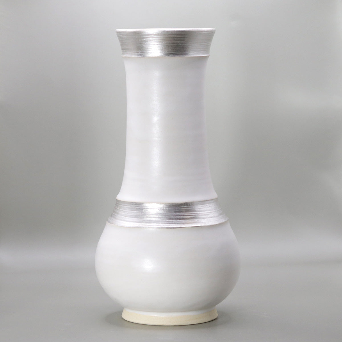 White Glazed Silver Brushed Flower Vase by Okada Yu
