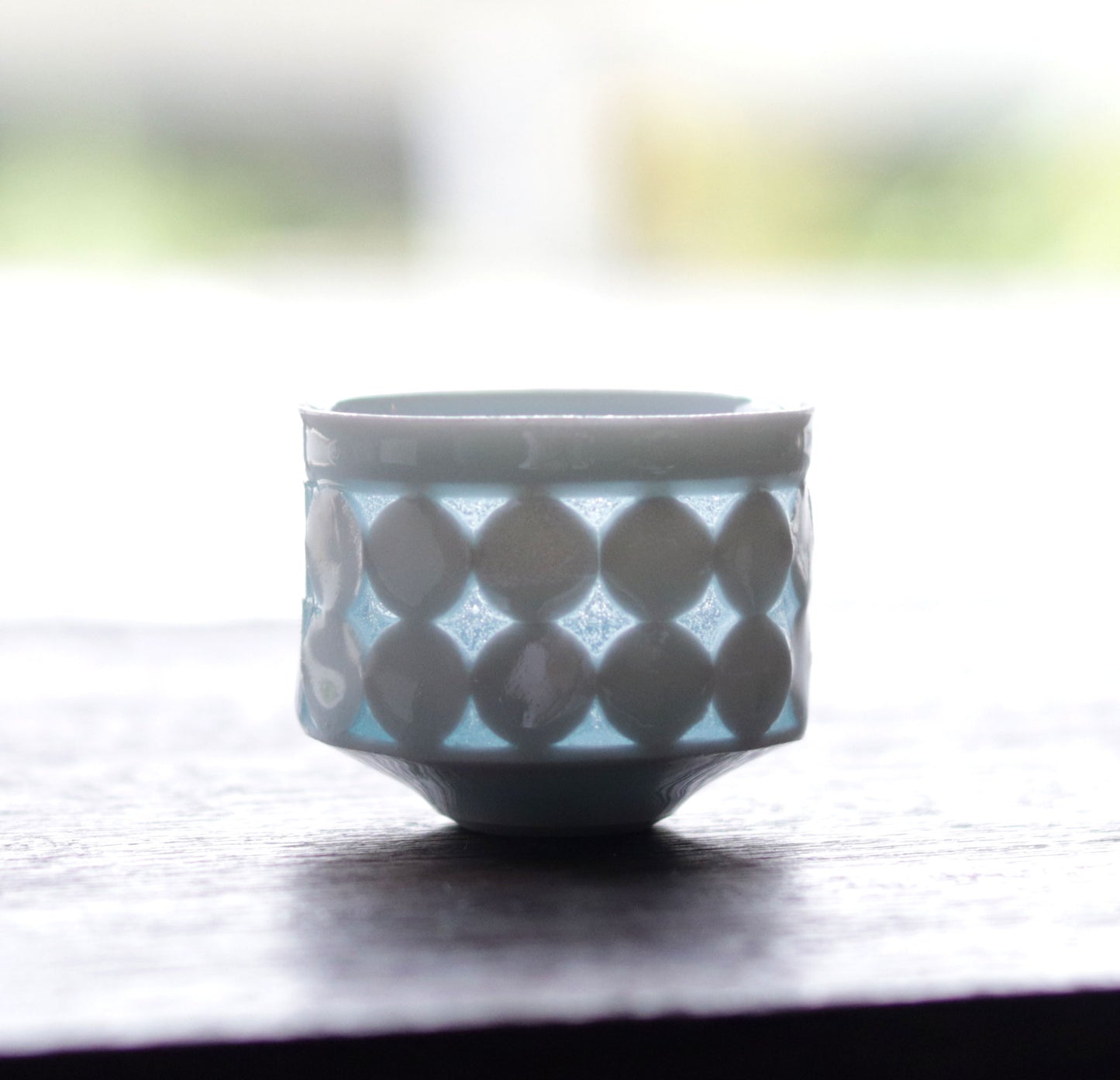 Blue and white porcelain firefly sake cup by Kotaro Ikura