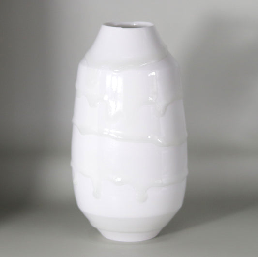 White porcelain vase with hanging ornaments by Kotaro Ikura