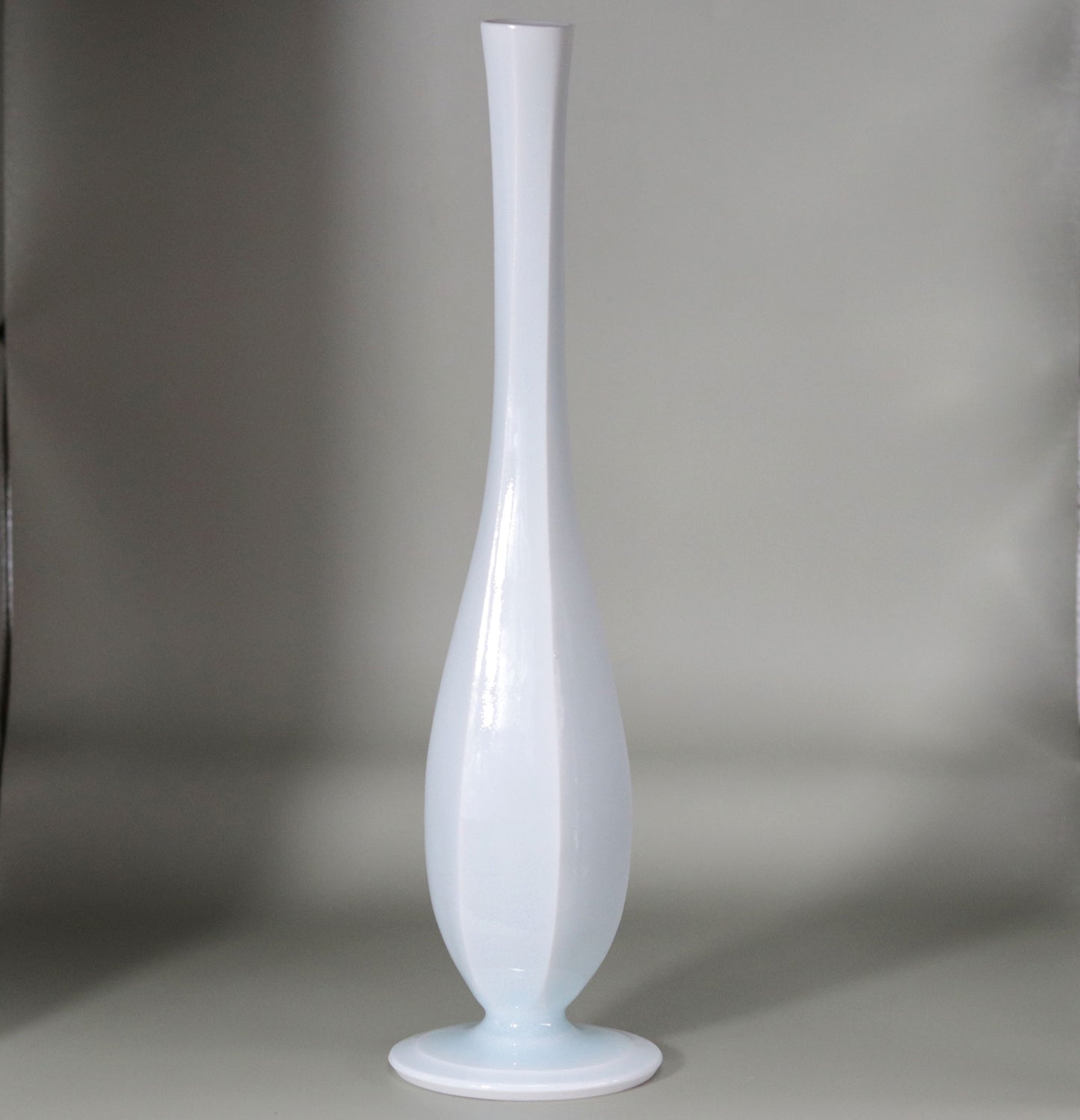 Blue and white porcelain beveled crane-neck vase by Kotaro Ikura