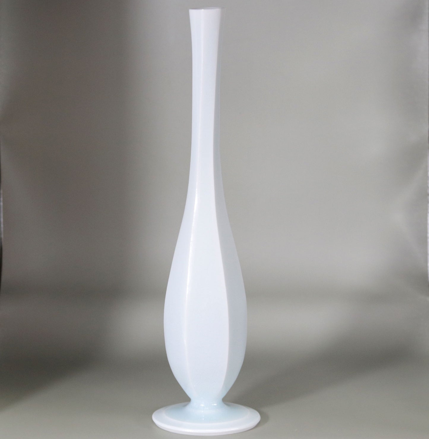 Blue and white porcelain beveled crane-neck vase by Kotaro Ikura