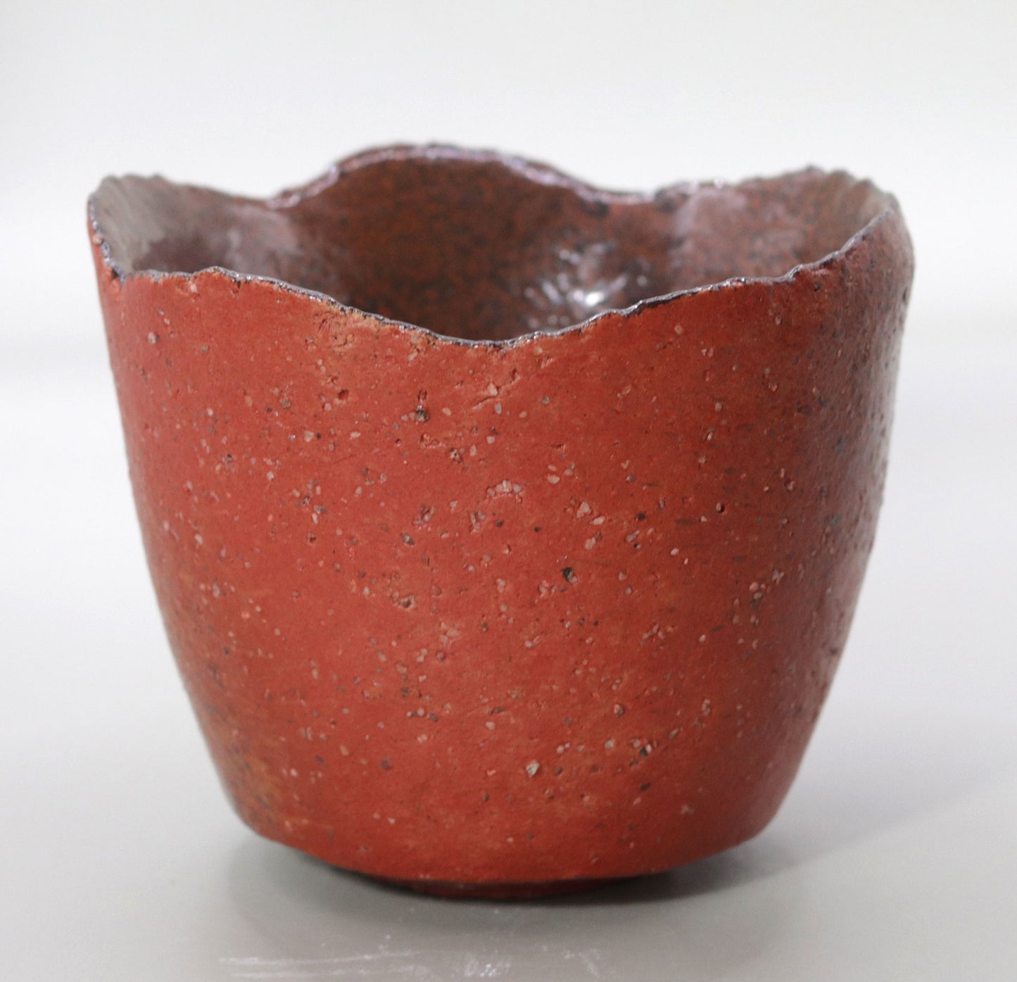 Powerful presence Red Concave Tea Bowl by Nishihata Tadashi