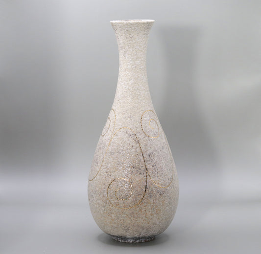 Blown mud white Tamba gold painted crane neck vase by Ichiji Shimizu