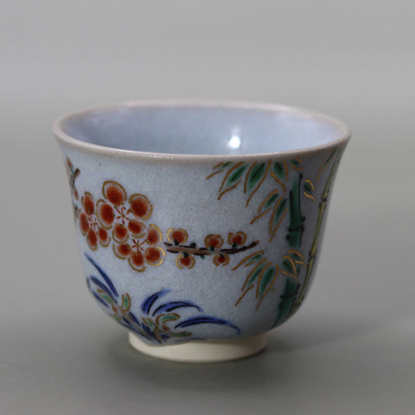 26 Straw Ash Glazed Four Gentlemen's Sake Cup by Kosai Miyagawa