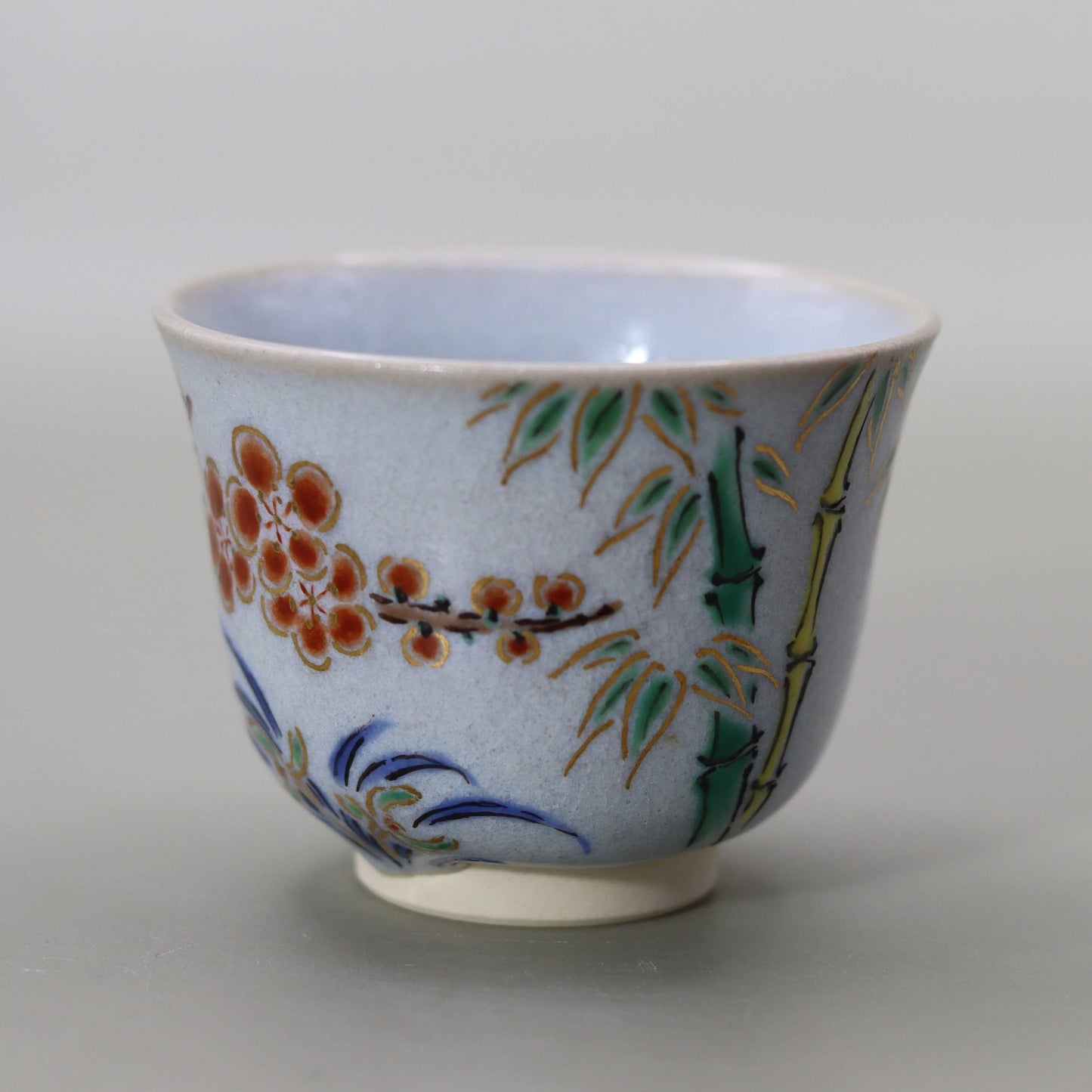 26 Straw Ash Glazed Four Gentlemen's Sake Cup by Kosai Miyagawa