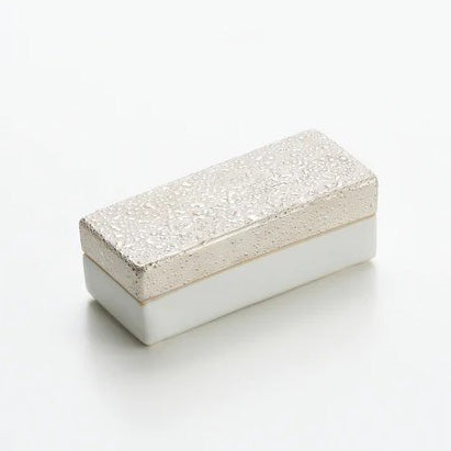 White porcelain silver-colored ceramic box by Kazuhiro Matsukawa
